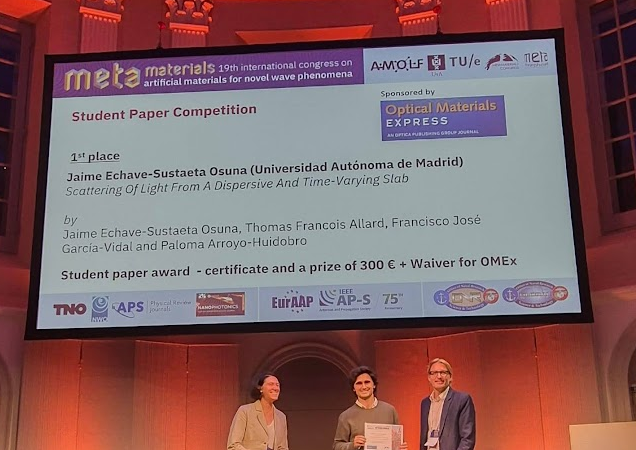 Jaime wins 1st Prize in the Student Paper Competition at Metamaterials Conference 2025
